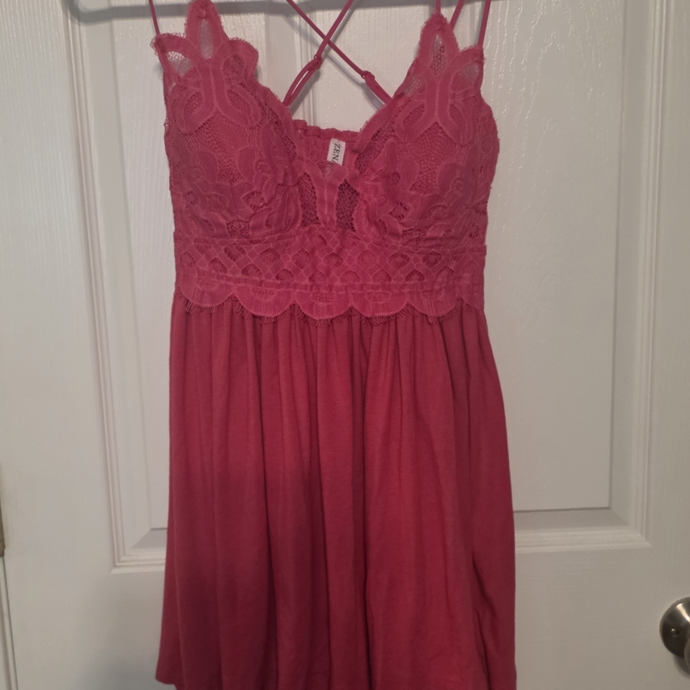 Zenana Outfitters Hot Pink Lace-Top Chemise